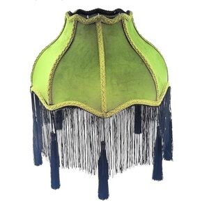 Vintage Green Lamp Shade with Fringe